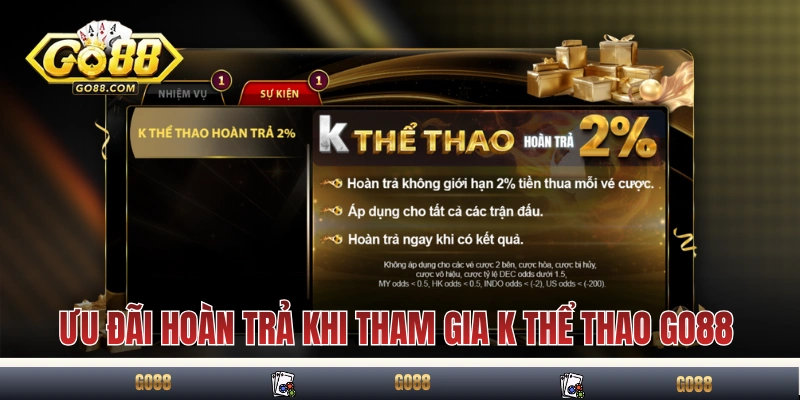 Ưu đãi hoàn trả khi tham gia K thể thao GO88